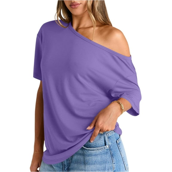 Women's Solid Color Off Shoulder Top, Summer Casual Short Sleeve Strapless T-Shirt for Vacation Beachwear Fashion