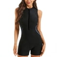 thumbnail image 1 of Women's Solid Color One Piece Boyleg Rash Guard Swimsuit Sleeveless Half Zipper Surfing Swimwear Blue, 1 of 6