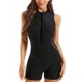 thumbnail image 1 of Women's Solid Color One Piece Boyleg Rash Guard Swimsuit Sleeveless Half Zipper Surfing Swimwear Green, 1 of 5