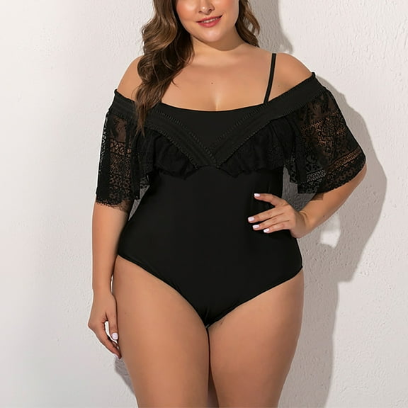 Women's Solid Color One Piece Conservative Black Webbing Slim Fit Plus Size One Piece Swimsuit plus Size Swimsuit Cover for Women Womens Swim Top with Shorts plus Sized Shorts Swim Shorts Women plus
