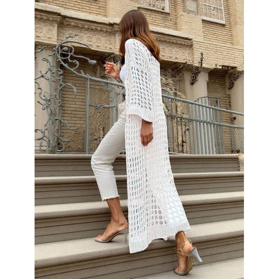 Women's Solid-Color Openwork Long Cardigan (Resort Style)