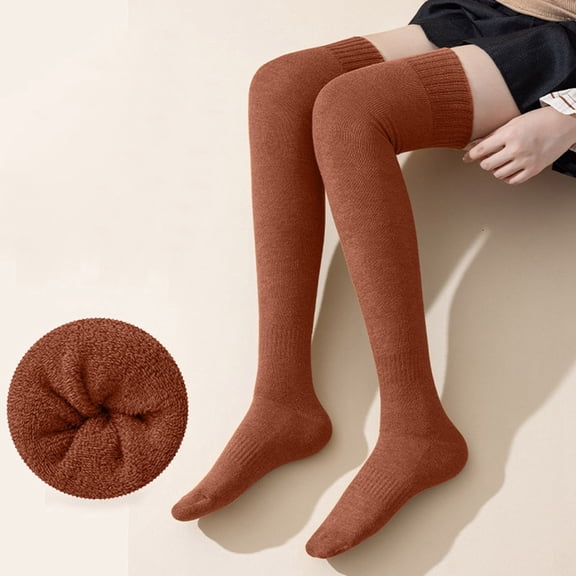 Women's Solid Color Over The Knee Thick Warm Socks (Brick Red One Size)