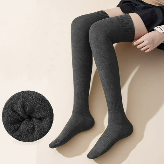 Women's Solid Color Over The Knee Thick Warm Socks (Grey One Size)