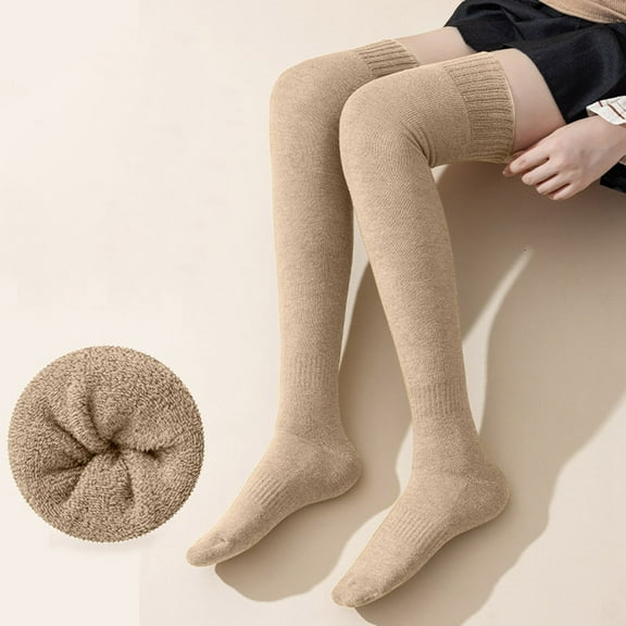 Women's Solid Color Over The Knee Thick Warm Socks (Khaki One Size)