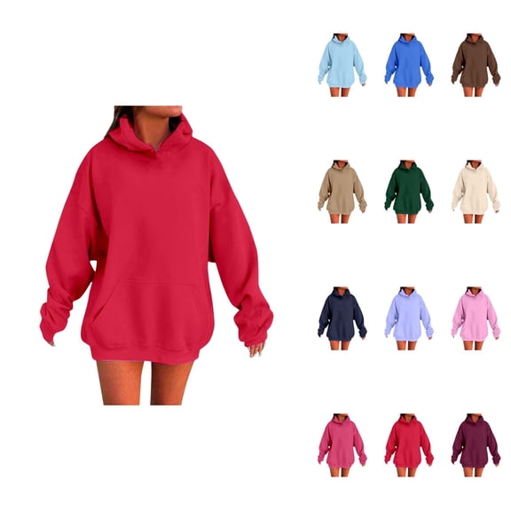 Women's Solid Color Oversized Drop Shoulder Hoodie with Pockets â Comfortable Hooded Sweatshirt Top for Fall 2025 Fashion
