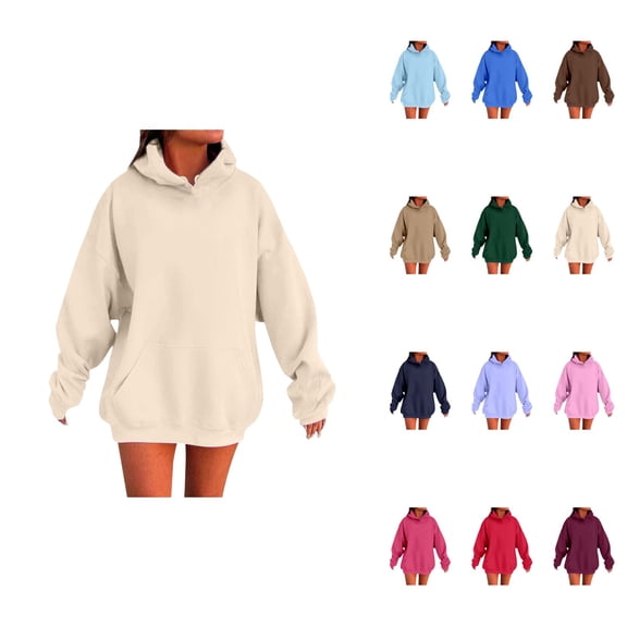 Women's Solid Color Oversized Drop Shoulder Hoodie with Pockets â Comfortable Hooded Sweatshirt Top for Fall 2025 Fashion