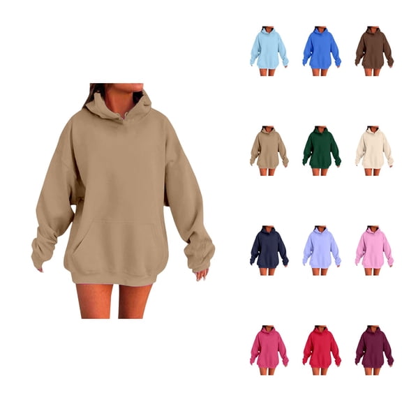 Women's Solid Color Oversized Drop Shoulder Hoodie with Pockets â Comfortable Hooded Sweatshirt Top for Fall 2025 Fashion