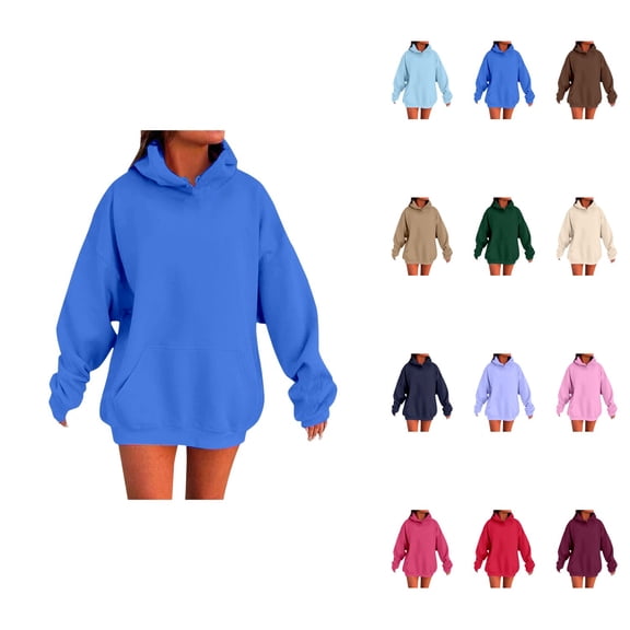 Women's Solid Color Oversized Drop Shoulder Hoodie with Pockets – Comfortable Fleece Hooded Sweatshirt Top for Fall 2025 Fashion