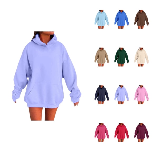 Women's Solid Color Oversized Drop Shoulder Hoodie with Pockets â Comfortable Hooded Sweatshirt Top for Fall 2025 Fashion