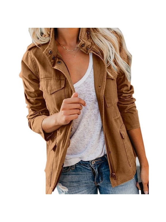 Women's Solid Color Oversized Korean Zip Up Jacket With Pockets Womens Light Jacket plus Size Long Winter Jackets for Women 3x 4x Coats for Women plus Women Lightweight Jacket Womens Coat 4x Womens