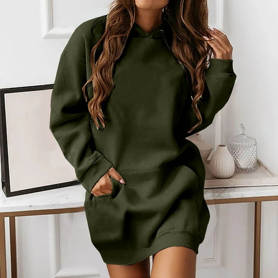 DailyTrove Women's Solid Color Oversized Mini Dress, Long Sleeve, Casual Lounge & Weekend Wear, Soft Cotton Blend, Relaxed Fit