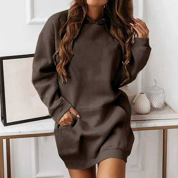 DailyTrove Women's Solid Color Oversized Mini Dress, Long Sleeve, Casual Lounge & Weekend Wear, Soft Cotton Blend, Relaxed Fit