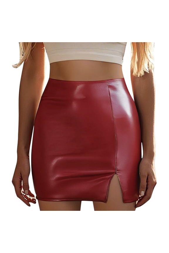 Women's Solid Color PU Leather Skirt - Zipper Detail, Sexy Wrap, High Waist, Elastic Fit, Suitable for Fall/Spring, S-XXL