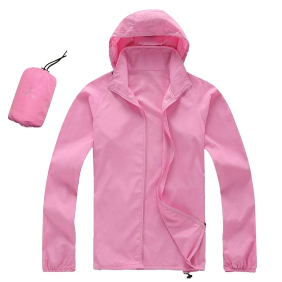Women's Solid Color Packable Rain Jacket Lightweight Windproof Hooded Raincoat Outdoor Travel Hiking Cycling Coat