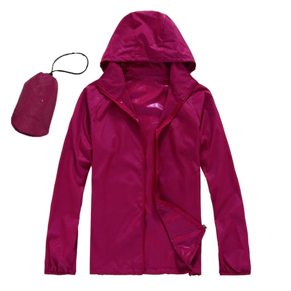 Women's Solid Color Packable Rain Jacket Lightweight Windproof Hooded Raincoat Outdoor Travel Hiking Cycling Coat