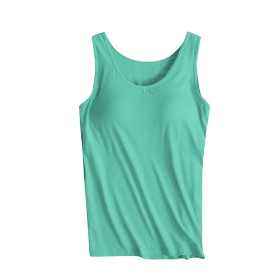 Women's Solid Color Padded Camisole Without Rims And Cup Integrated Outer Wear Base Underwear(Green,L)