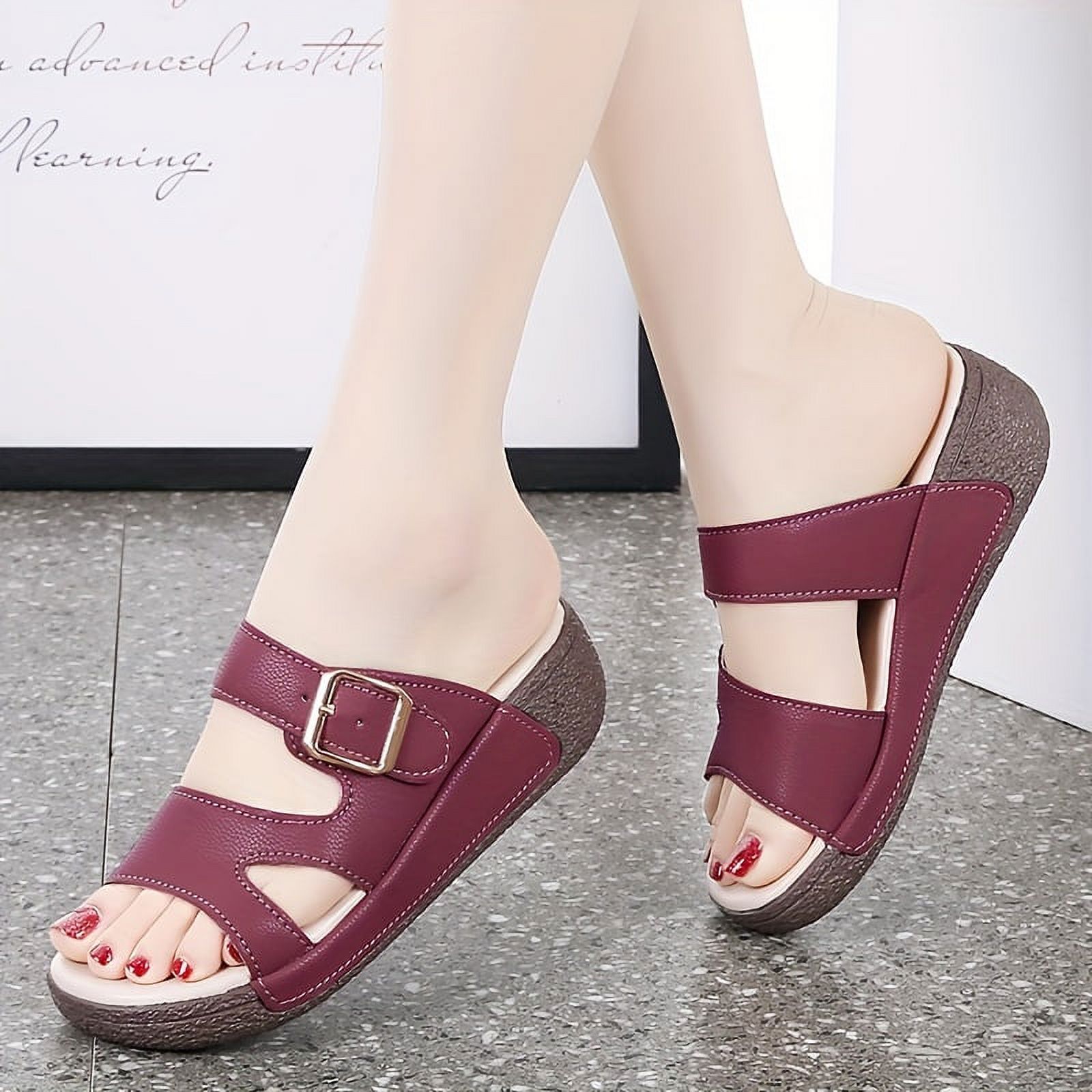 Women‘s Solid Color Platform Sandals with Non-slip Wedge Beach Slides ...