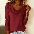 thumbnail image 1 of Women's Solid Color Pleated Collar Long Sleeve Top Shirts Blouses Round Neck Loose Fit Casual Daily Wear Business Office Vacation Fashion Essential Gift for Women | Sopatenor,Red XL, 1 of 8