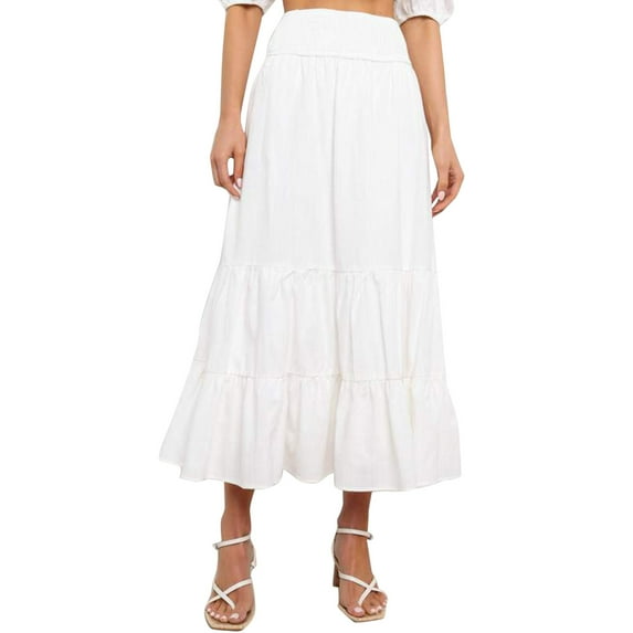 Women's Solid Color Pleated Maxi Skirt - High Waist Elastic Hip Long Skirt for All Seasons