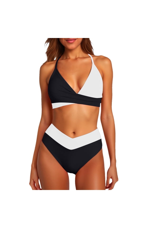 Women's Solid Color Pleated Open Back Sexy Bikini Two Piece Swimsuit