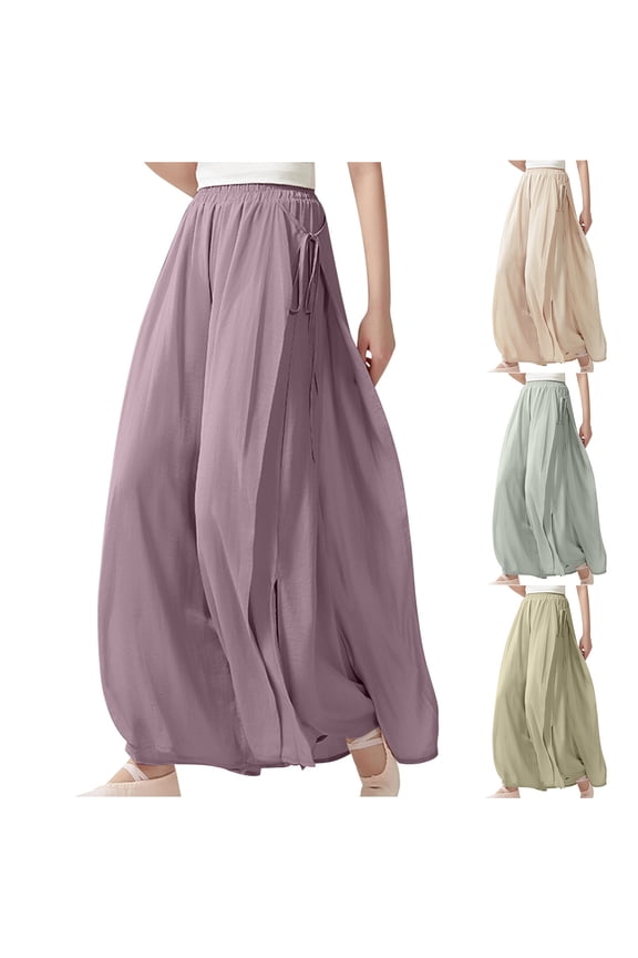 Women's Solid Color Pleated Ribbon Split Straight Leg Wide Leg Pants Trousers Slacks Casual Office Work Lounge Wear Travel Essentials for Women | Aestivo,Purple M
