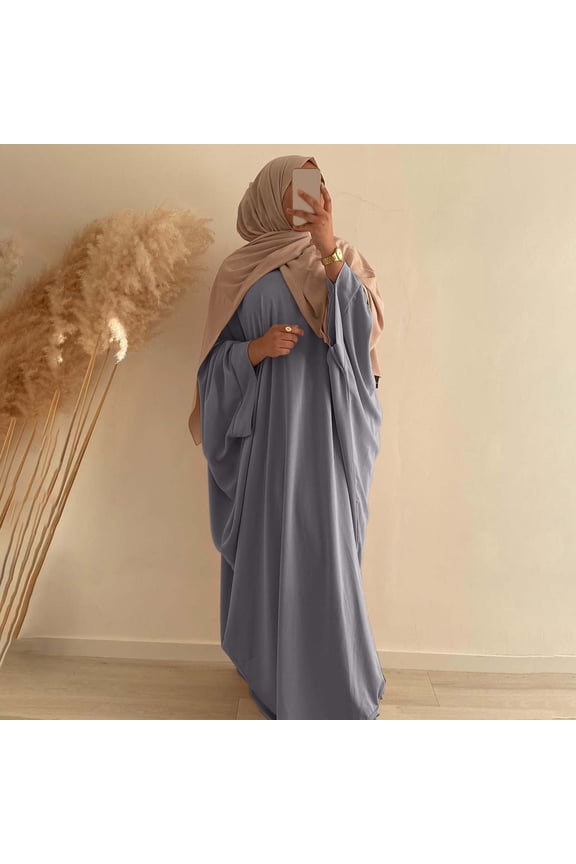 Women's Solid Color Plus Size Batwing Sleeve Maxi Dress Long Robe Abaya Dress Mens Tunic Robe with Hood Long Sleeve Dresses for Women Party Turban for Men Head Scarf Silk Gloves for Women Stretch Day