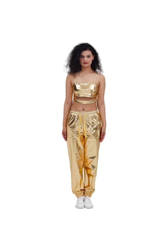 Women's Solid Color Plus Size Pants Street Trend Gold Stamping Sports Style Bright Leather Loose Performance Leggings Dress Pants for Women Business Casual Stretchy Women Casual Pants Size 14 Womens