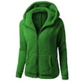 thumbnail image 1 of Women's Solid Color Plush Coat, Hooded Fleece Lined Zipper Jacket for Winter Warmth, Cozy and Casual Outerwear for Cold Weather Protection-Green, 1 of 2