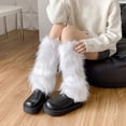 thumbnail image 1 of Women's Solid Color Plush Leg Warmers, Fuzzy Fleece Leg Socks for Winter, Soft Stretchable Leg Covers for Cold Weather, Cozy Thermal Leg Accessories, Warm Pile Fabric Leggings for Daily Wear White, 1 of 4