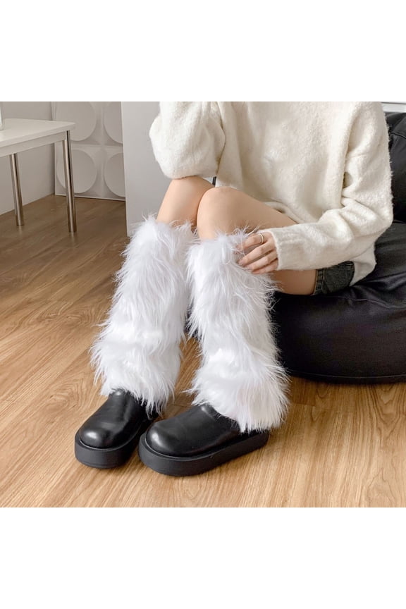Women's Solid Color Plush Leg Warmers, Fuzzy Fleece Leg Socks for Winter, Soft Stretchable Leg Covers for Cold Weather, Cozy Thermal Leg Accessories, Warm Pile Fabric Leggings for Daily Wear White