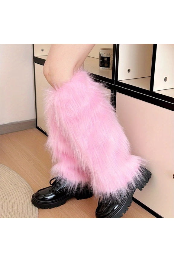 Women's Solid Color Plush Leg Warmers, Fuzzy Fleece Leg Socks for Winter, Soft Stretchable Leg Covers for Cold Weather, Cozy Thermal Leg Accessories, Warm Pile Fabric Leggings for Daily Wear