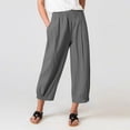 thumbnail image 1 of Women's Solid Color Pocket Cropped Linen Pants Casual Ankle Length Asymmetrical Trousers Stretchy Pants for Women Casual Womens Work Pants Business Casual Pant for Women Casual Summer Pant Beach, 1 of 4