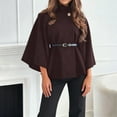 thumbnail image 1 of Women's Solid Color Poncho Coat, Batwing Sleeve Cape Jacket, Oversized Belted Tunic, Stand Collar Casual Cloak, Trendy Loose Fit Outerwear, Elegant Layering Piece Coffee S, 1 of 5