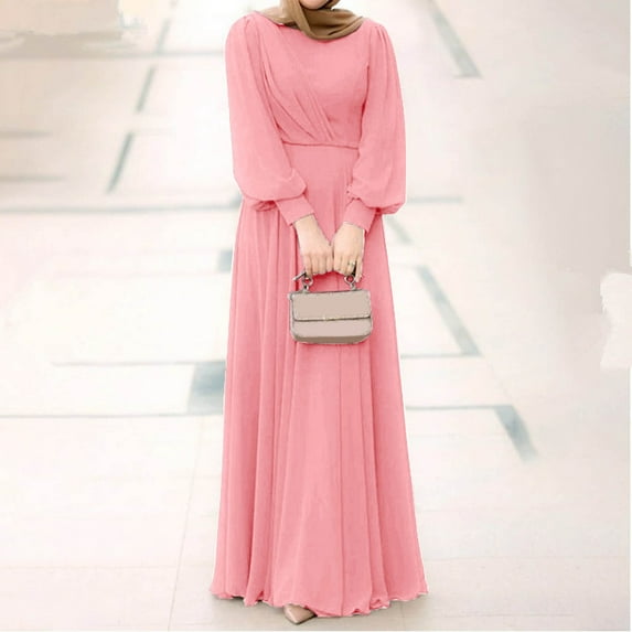 Women's Solid Color Puff Sleeve Casual Pleated Temperament Dress Clothes for Women Long Sleeve Dresses for Women Casual Summer Sportswear for Women Clothes for Women for Party Women Dresses Fancy Long