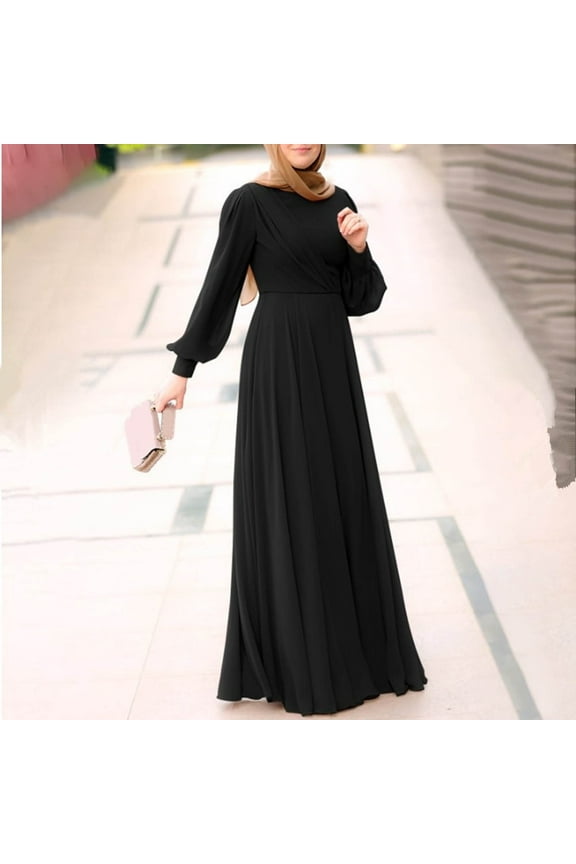 Women's Solid Color Puff Sleeve Casual Pleated Temperament Dress Dress And Scarf Set for Women Hijab Scarfs for Women Long Head Wrap for Women with Silk Interior Scarf Hijab Head Scarf for Women