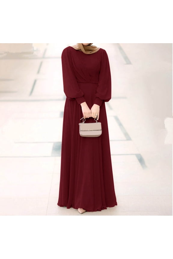 Women's Solid Color Puff Sleeve Casual Pleated Temperament Dress Dress And Scarf Set for Women Hijab Scarfs for Women Long Head Wrap for Women with Silk Interior Scarf Hijab Head Scarf for Women