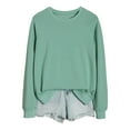 thumbnail image 1 of Women’s Solid Color Pullover – Casual Loose Fit Crewneck Sweatshirt with Long Sleeves, Comfortable Lightweight Top for Fall Winter Everyday Outfits Mint Green, 1 of 7