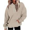 thumbnail image 1 of Women's Solid Color Pullover Hoodie with Drawstring and Side Pockets, French Terry Casual Streetwear Sweatshirt for Lounge Comfort, Daily Wear and Outdoor Activities Beige L, 1 of 8