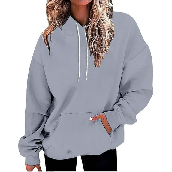 Women's Solid Color Pullover Hoodie with Drawstring and Side Pockets, French Terry Casual Streetwear Sweatshirt for Lounge Comfort, Daily Wear and Outdoor Activities Grey XXL
