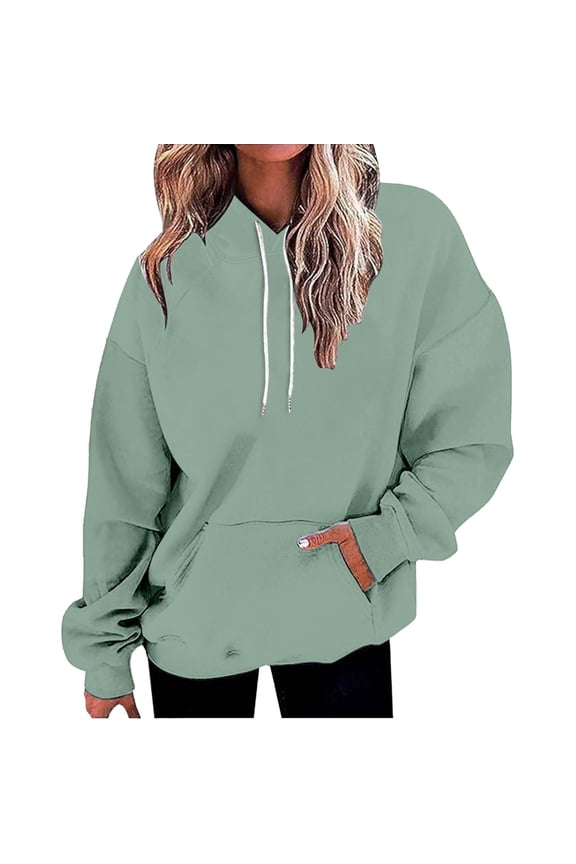Women's Solid Color Pullover Hoodie with Drawstring and Side Pockets, French Terry Casual Streetwear Sweatshirt for Lounge Comfort, Daily Wear and Outdoor Activities Green M
