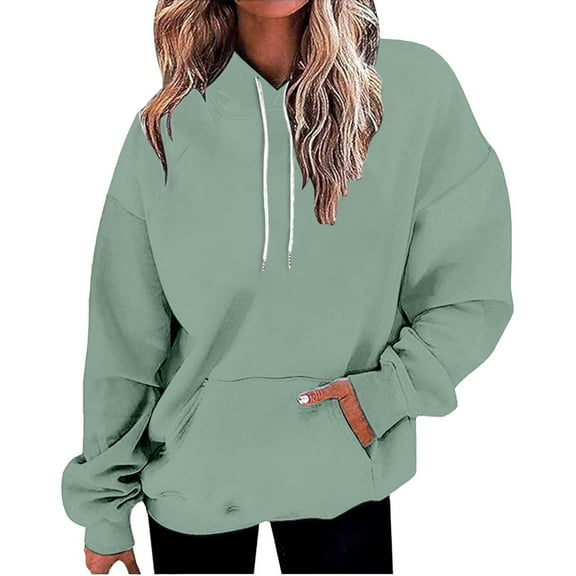 Women's Solid Color Pullover Hoodie with Drawstring and Side Pockets, French Terry Casual Streetwear Sweatshirt for Lounge Comfort, Daily Wear and Outdoor Activities Green L