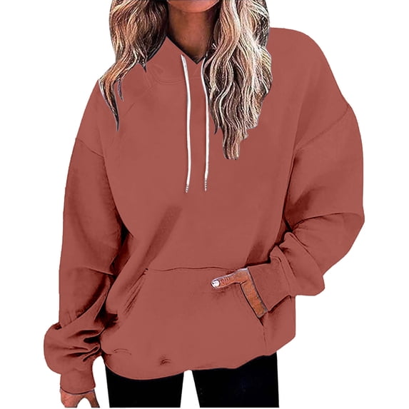 Women's Solid Color Pullover Hoodie with Drawstring and Side Pockets, French Terry Casual Streetwear Sweatshirt for Lounge Comfort, Daily Wear and Outdoor Activities Pink XL