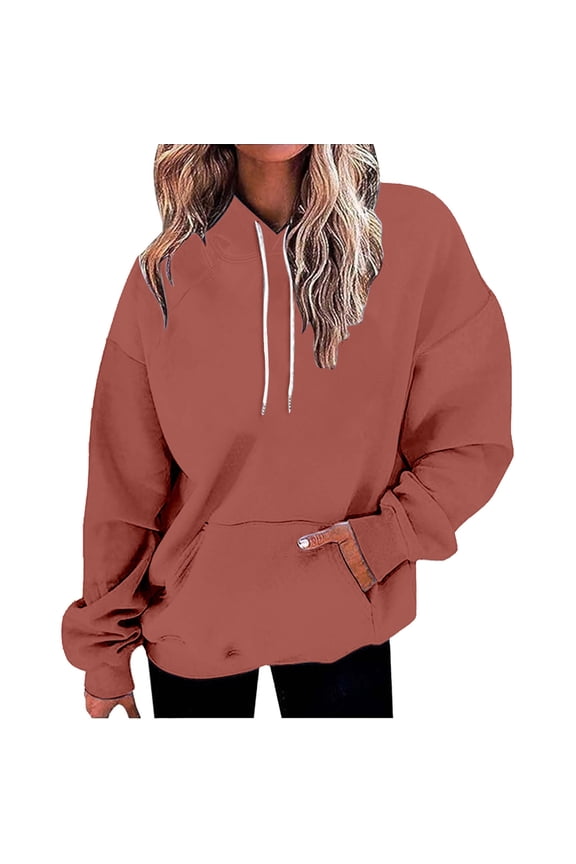 Women's Solid Color Pullover Hoodie with Drawstring and Side Pockets, French Terry Casual Streetwear Sweatshirt for Lounge Comfort, Daily Wear and Outdoor Activities Pink XXL