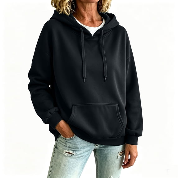 Women's Solid Color Pullover Hoodie with Drawstring Hood and Kangaroo Pocket Casual Everyday Sweatshirt, S-2XL