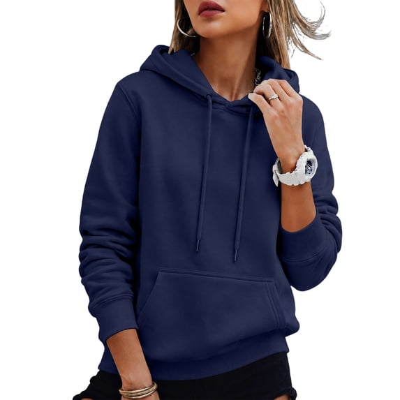 Women's Solid Color Pullover Hoodie with Drawstring Hood and Kangaroo Pocket Casual Sweatshirt, M-2XL