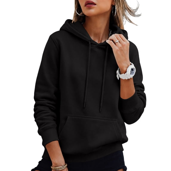 Women's Solid Color Pullover Hoodie with Drawstring Hood and Kangaroo Pocket Casual Sweatshirt, M-2XL
