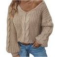 thumbnail image 1 of Women's Solid Color Pullover Sweater Autumn Winter Retro Loose Knit Balloon Sleeve Casual Comfortable Warm Fashion Top, 1 of 2