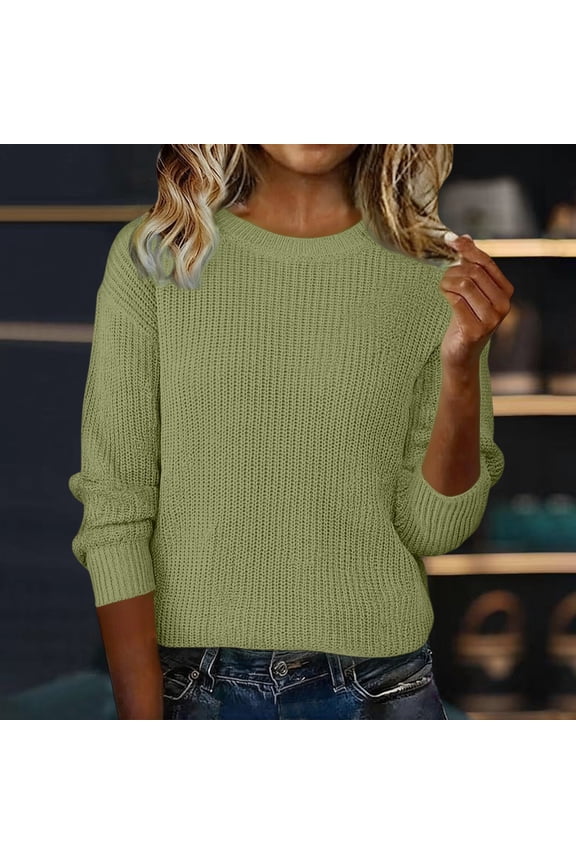 Women's Solid Color Pullover Sweater, Soft Wool Blend Knit Top with Classic Crewneck, Comfortable Long Sleeve Casual Sweater for Women, Versatile Layering Piece for Spring and Autumn Light Green L