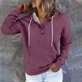 thumbnail image 1 of Women's Solid Color Quarter Button Collar Hoodies Pullover Drawstring Hooded Sweatshirt Casual Long Sleeve Tops (XL, Purple), 1 of 6