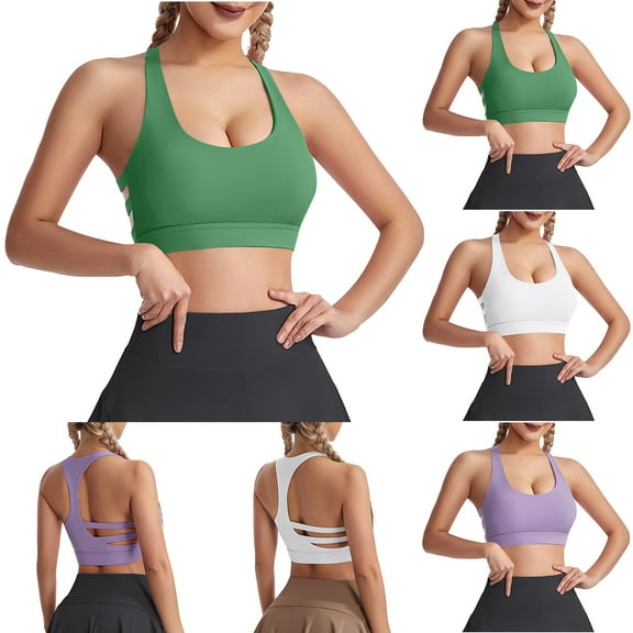 Women's Solid Color Racerback Sports Bra with Built-in Padded Support, Breathable Seamless Sports Bra for Yoga, Fitness and Casual Everyday Wear, Size S-XL